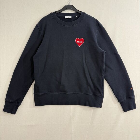 Sandro Paris Peace Heart Crewneck Sweatshirt Men Medium Black *has bleach stains - Picture 1 of 12